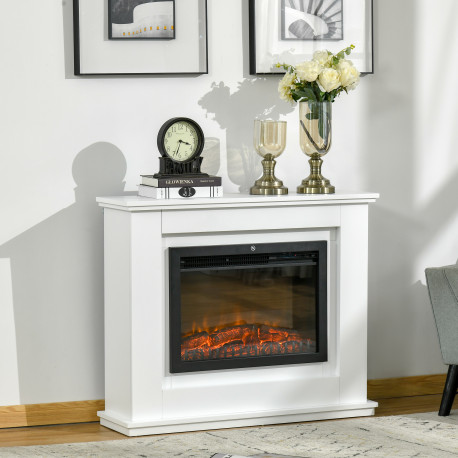 Electric Fireplace Suite with Remote Control, 1kW/2kW Freestanding Fireplace Heater with LED Flame Effect, Overheat Protection, 