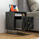 Elegant Bedside with Storage - Black/Gold Tone