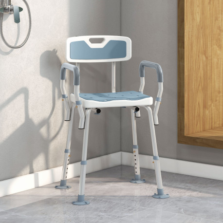 EVA Padded Shower Chair for the Elderly and Disabled, Height Adjustable Shower Stool with Back and Arms, 4 Suction Foot Pads, Li