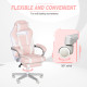 Faux Leather Reclining Gaming Chair, with Footrest - Pink/White