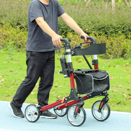 88.5-106cm Aluminium Frame Rollator Walker, with Brakes - Red