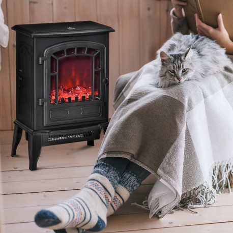 Free standing Electric Fireplace Stove, Fireplace Heater with Realistic Flame Effect, Overheat Safety Protection, 1000W/2000W, B