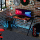 Gaming Desk, 108 x 66cm Computer Table Metal Frame with Cup Holder, Headphone Hook, Cable Hole, for Small Spaces, Black