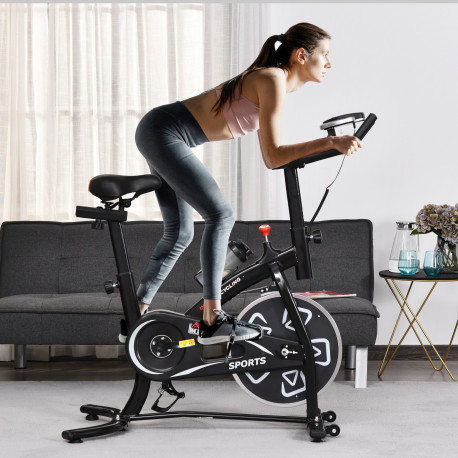 Indoor Stationary Exercise Bike 6kg Flywheel Fitness Cardio Workout Bke Trainer for Home Gym w/ Adjustable Resistance LCD Monito