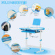 Kids Study Desk and Chair Set w/ Adjustable Height, Storage, Drawer, Blue