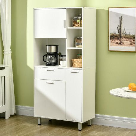 Kitchen Cupboard, Modern Kitchen Storage Cabinet with Shelves and Drawer, Free Standing Kitchen Units, 166 cm, White