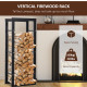 Metal Firewood Log Holder Tall Firewood Rack Indoor Outdoor Fireplace Wood Storage Shelf with Side Rails, Rust-Resistant, Black,