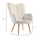 Modern Accent Chair, Upholstered Tufted Wingback Armchair with Seat Padding, Leisure Lounge Bedroom Chair with Wood Legs, Cream 