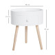 Modern Side Table, Small Coffee Table, Round Bedside Table with Drawer and Wood Legs for Living Room, Bedroom, Set of 2, White