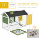 PawHut Wooden Rabbit Hutch and Run with Sliding Tray, Ramp, Water-resistant Roof, for 2-4 Rabbits, Green