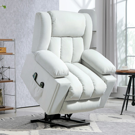 Velvet-Feel Electric Riser, Recliner and Massage Armchair - Light Grey