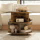 Round Coffee Table with Wheels, 3-Tier Rolling Side Table for Living Room with Divided Shelves, Rustic Brown