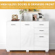 Sideboard, Modern Storage Cabinet with 2 Drawers, 3 Doors and Adjustable Shelves, Kitchen Cabinet for Living Room, Dining Room, 