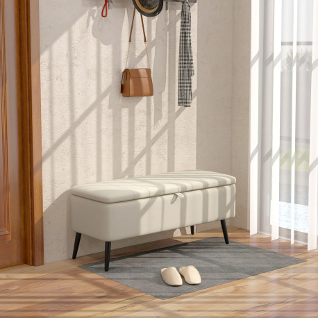 Linen-Look 92 x 31cm Storage Ottoman - Cream White
