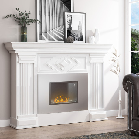 Wall Mounted Ethanol Fireplace, Stainless Steel Bioethanol Heater Stove Fire with 1.2L Tank, 3 Hour Burning Time, Silver