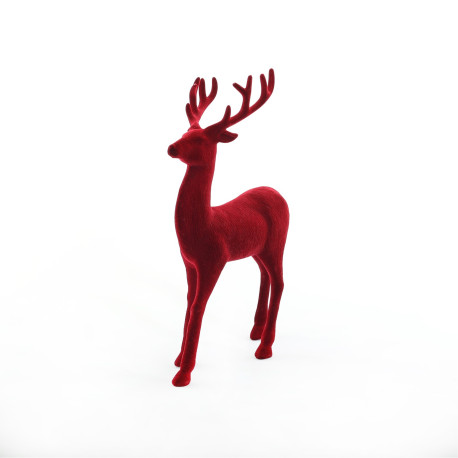 Flocked Reindeer- Burgundy (32cm)