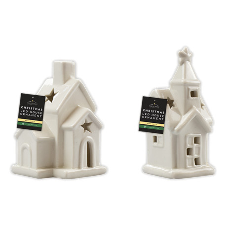 Ceramic LED House Ornament (Assorted)