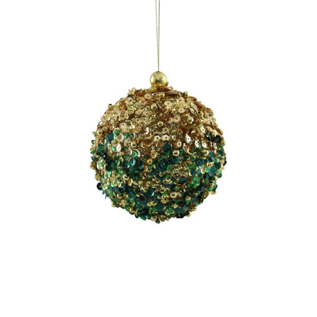 Bead Encrusted Bauble- Gold & Green (11cm)