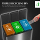 3 x 15L Pedal Bin, Steel Triple Kitchen Bin with Soft Close Lid, Removable Inner Buckets, Fingerprint-Proof, Black
