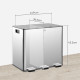 3 x 15L Pedal Bin, Steel Triple Kitchen Bin with Soft Close Lid, Removable Inner Buckets, Fingerprint-Proof, Silver
