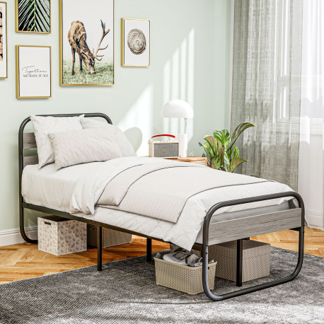 3ft Single Bed Frame, Industrial Style Metal Platform Bed Frame with Under Bed Storage, No Box Spring Needed, Easy Assembly, Gre