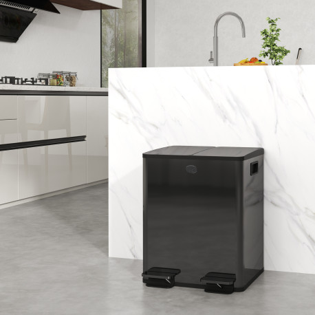 40L Dual Compartment Stainless Steel Bin, with Deodoriser Holders - Black