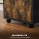 60cm Filing Cabinet with Drawer, Open Shelf, Metal Handles and 4 Wheels, Office Home Organiser Mobile Printer, Rustic Brown