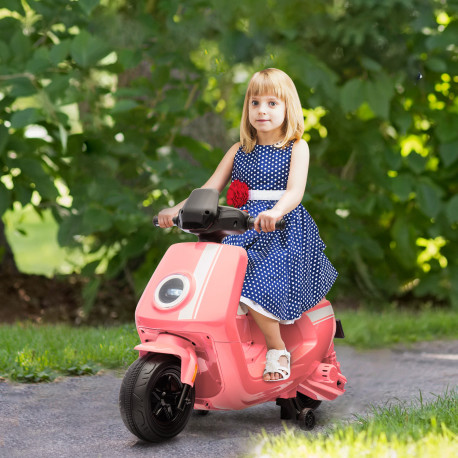 AIYAPLAY 6V Ride on Motorbike, Kids Electric Motorbike w/ Headlights, Music, Training Wheels, for Ages 18-36 Months, Pink