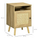 Bedside Table with Rattan Element, Side End Table with Shelf and Cupboard, 39cmx35cmx60cm, Natural