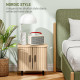 Bedside Table, Nordic Side Table with Roller Shutter Style Sliding Doors and Metal Legs for Bedroom, Living Room, Oak Tone