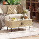 Coffee Table with Storage, Living Room Table with Slatted Tambour Sliding Doors and Foot Pads, Rectangular Coffee Table with Ele