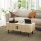 Coffee Table with Storage, Living Room Table with Slatted Tambour Sliding Doors and Foot Pads, Rectangular Coffee Table with Ele