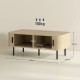 Coffee Table with Storage, Living Room Table with Slatted Tambour Sliding Doors and Foot Pads, Rectangular Coffee Table with Ele
