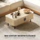 Coffee Table with Storage, Living Room Table with Slatted Tambour Sliding Doors and Foot Pads, Rectangular Coffee Table with Ele