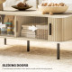 Coffee Table with Storage, Living Room Table with Slatted Tambour Sliding Doors and Foot Pads, Rectangular Coffee Table with Ele