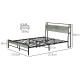 Double Steel Bed Frame, with LED Lights and Headboard Shelf - Grey
