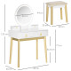 Dressing Table Set with Mirror, Built-in 3 Color LED Light, Vanity Makeup Table with 4 Drawers and Cushioned Stool for Bedroom, 