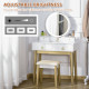 Dressing Table Set with Mirror, Built-in 3 Color LED Light, Vanity Makeup Table with 4 Drawers and Cushioned Stool for Bedroom, 