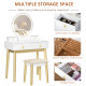 Dressing Table Set with Mirror, Built-in 3 Color LED Light, Vanity Makeup Table with 4 Drawers and Cushioned Stool for Bedroom, 