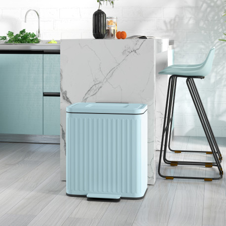 Dual Kitchen Bin, 2 x 20L Double Bin for Recycling and Waste, Fingerprint-proof Pedal Bin with Soft-Close Lid, Removable Inner B