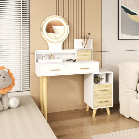 Elegant Dressing Table, with Storage - White