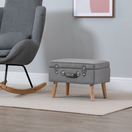 Elegant Velvet Footstool Pouffe Storage Trunk Stool Wood Legs Foot Pads Home Bedroom Hallyway Unique Storage Grey