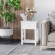 End Table, Sofa Side Table with Drawer X Bar Bottom Storage Shelf, Nightstand Bedside Table for Bedroom or Living Room White