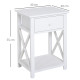 End Table, Sofa Side Table with Drawer X Bar Bottom Storage Shelf, Nightstand Bedside Table for Bedroom or Living Room White