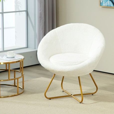 Faux Fur Accent Chair with Golden Metal Legs, Upholstered Comfy Tub Chair with Non-Slip Footpads, Seat Cushion for Bedroom, Livi