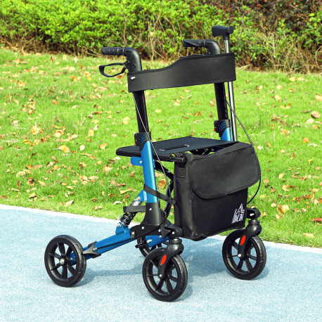Folding Rollator Walker with Seat, Backrest, Lightweight Walking Frame with Storage Bag, Dual Brakes, Adjustable Handle Height, 