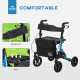 Folding Rollator Walker with Seat, Backrest, Lightweight Walking Frame with Storage Bag, Dual Brakes, Adjustable Handle Height, 