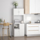 Freestanding Kitchen Cupboard, Modern Kitchen Storage Cabinet with Doors, Microwave Counter and Adjustable Shelves, White