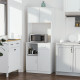 Freestanding Kitchen Cupboard, Modern Kitchen Storage Cabinet with Doors, Microwave Counter and Adjustable Shelves, White