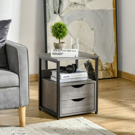 Industrial Side Table with Drawer, Sofa Table, Bedside Cabinet with Storage Shelf, Slim Nightstand for Living Room, Bedroom, Gre